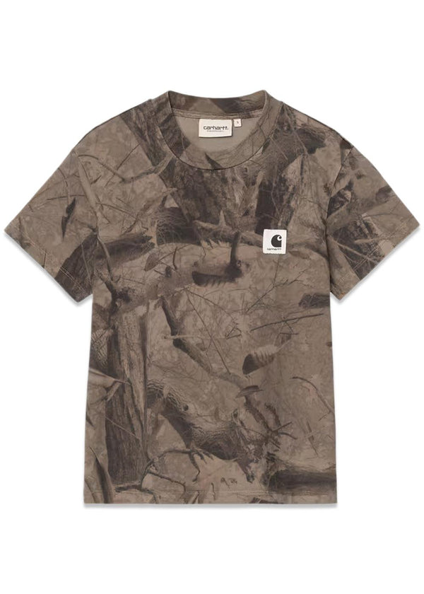 W S/S Feather Tree T-Shirt - Camo Feather Tree, Khaki / Shungite Garment Dyed