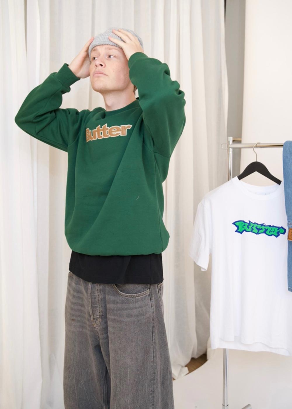 felt logo applique crewneck - Forest Green