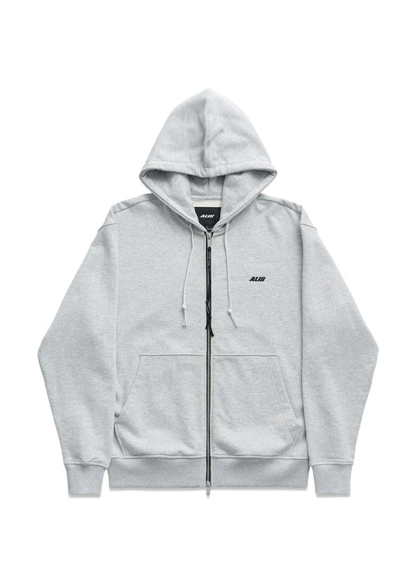 AARON HOODIE W/ ZIPPER & LOGO - Grey Melange