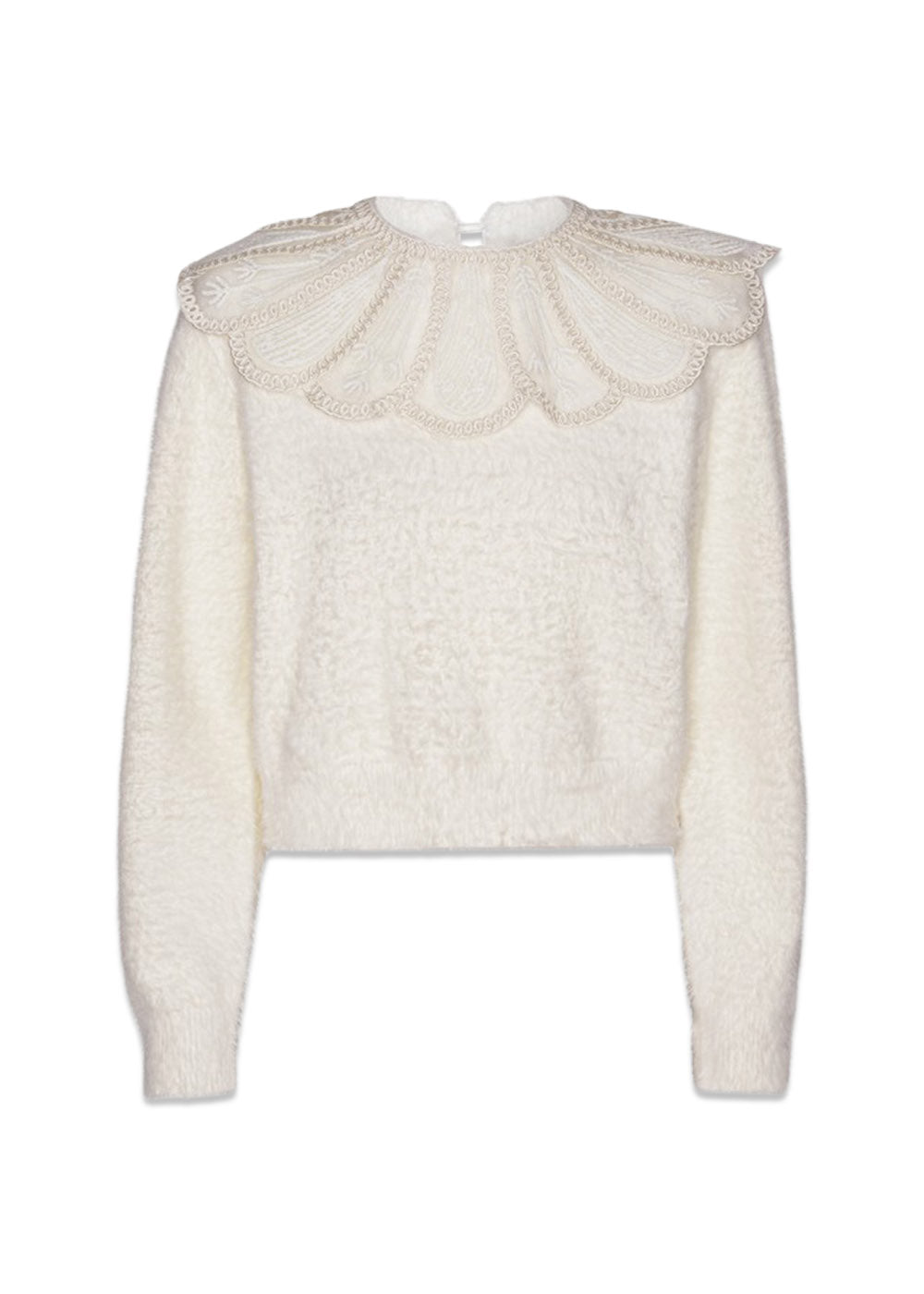 Lace Collar Knit Sweater - Blanc De Blanc