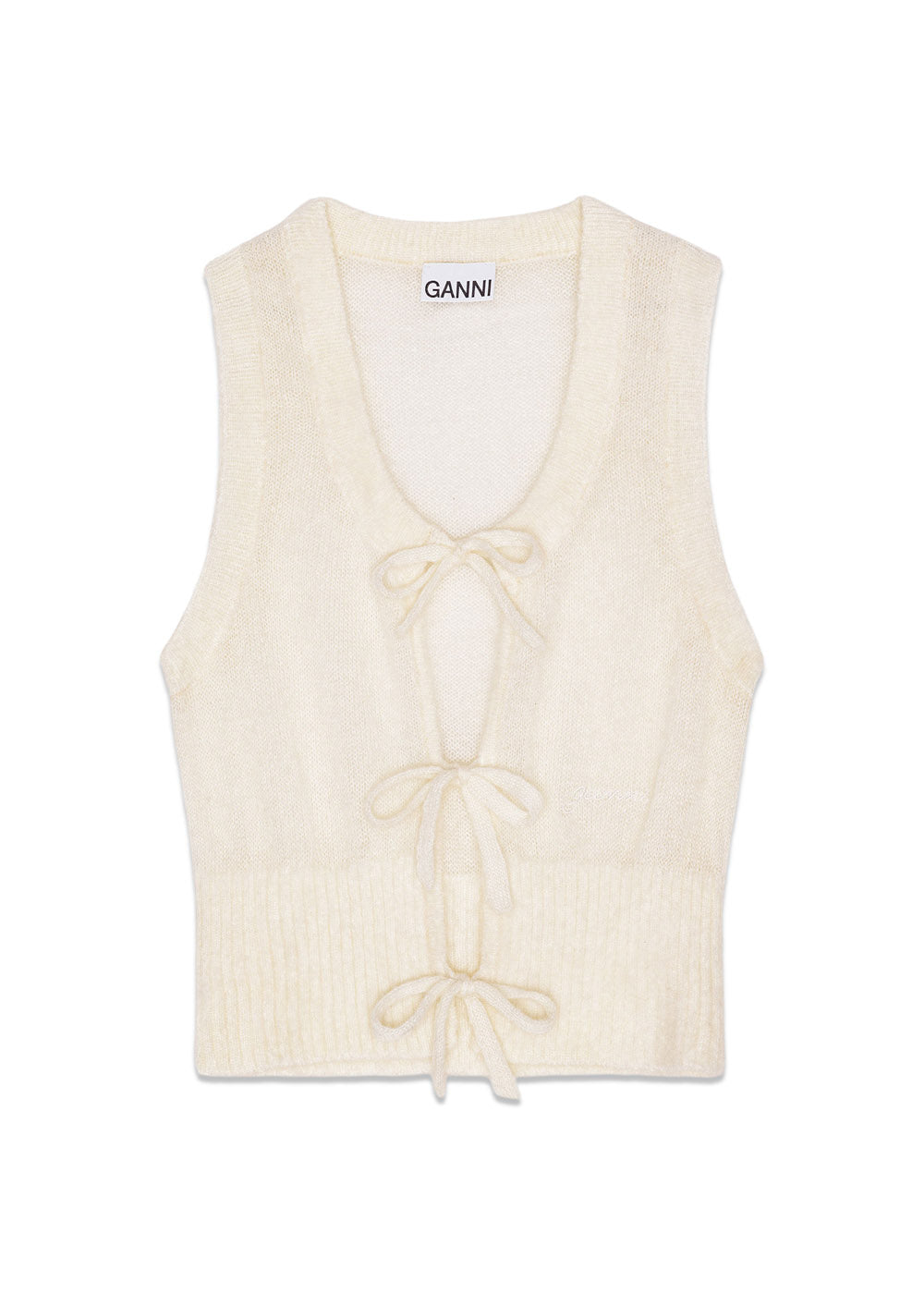 Light Mohair Tie String Vest - Egret