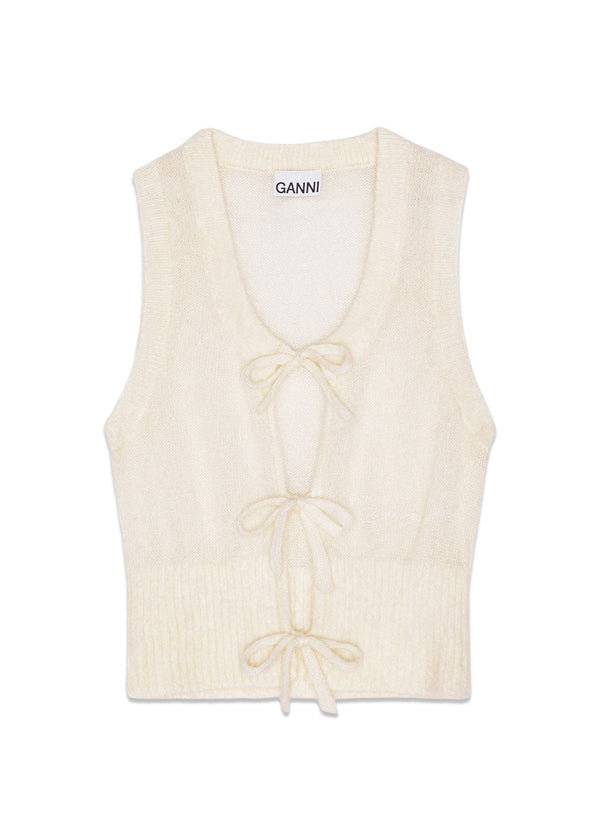 Light Mohair Tie String Vest - Egret