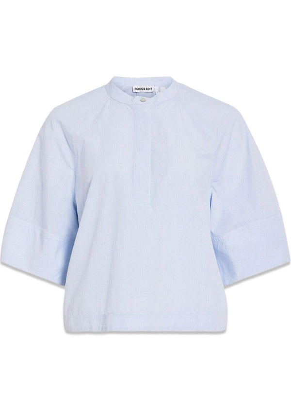 ROUTENNE 2/4 CHINA COLLAR SHIRT - Cloud Dancer/Ice Blue