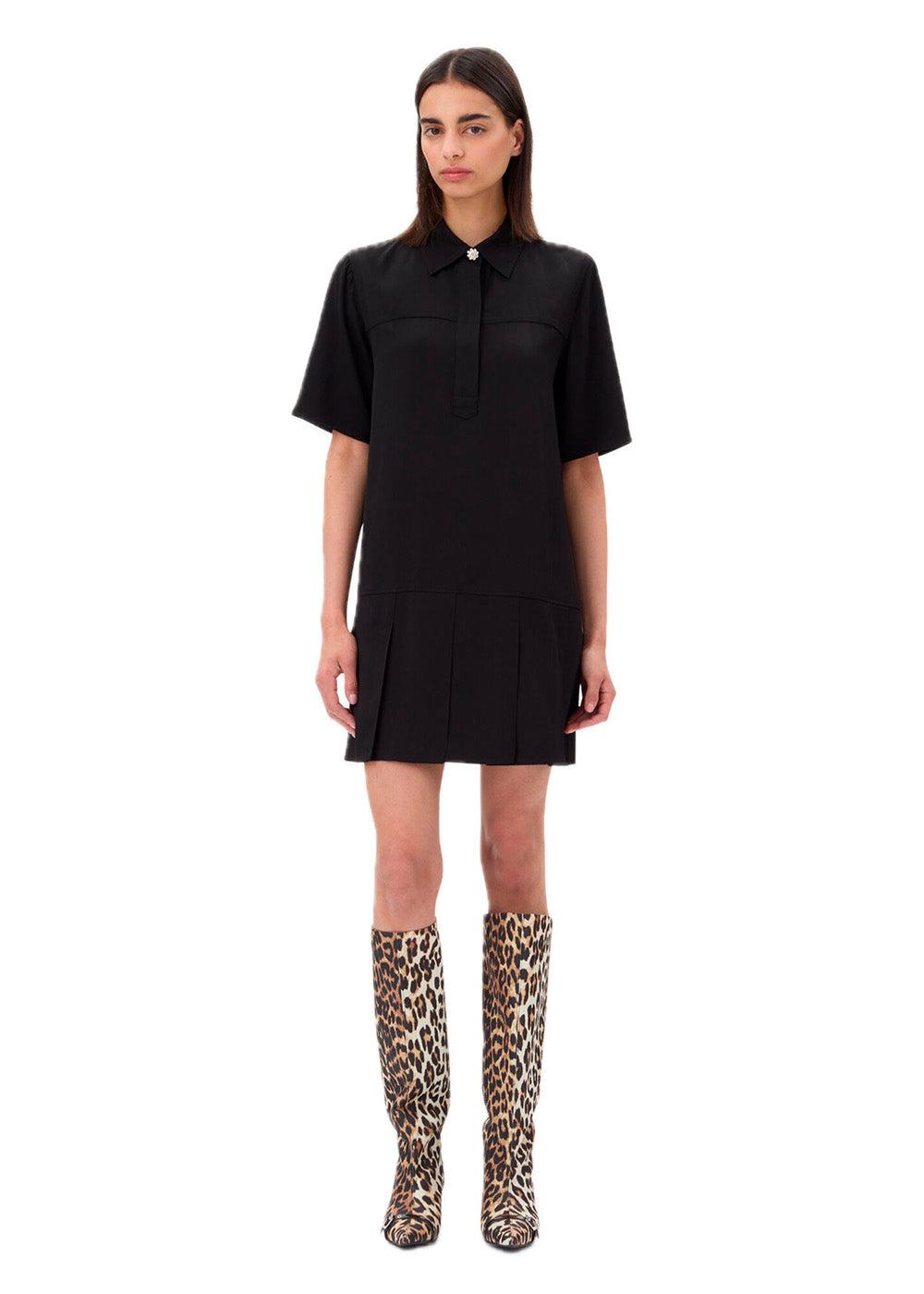 Viscose Twill Mini Dress - Black